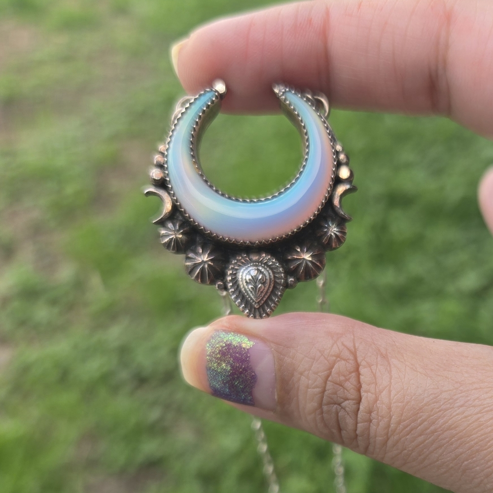 Lavender Star Designs Aura Opal Lunar Dream Silver Crescent Moon Pendant Artisan - Picture 9 of 11